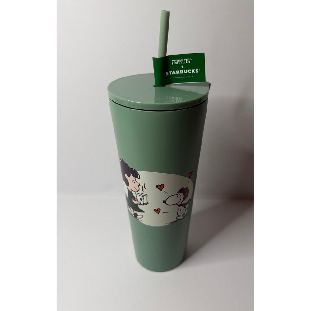 Starbucks Peanuts Snoopy Lucy Tumbler 24oz Green Cold Cup Tall 24oz